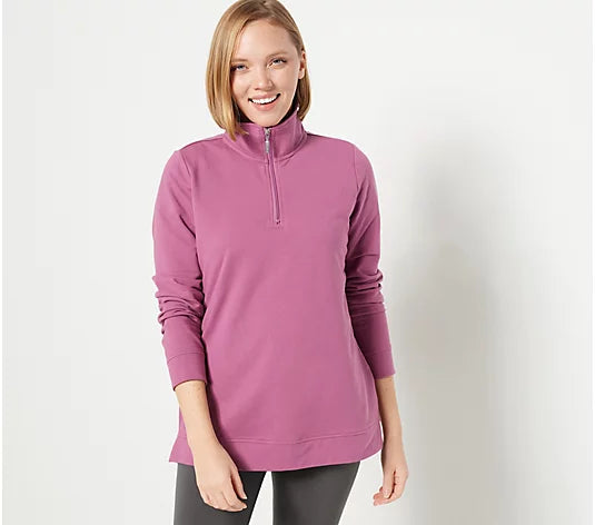Denim & Co. Active Petite French Terry Half Zip Women's Top