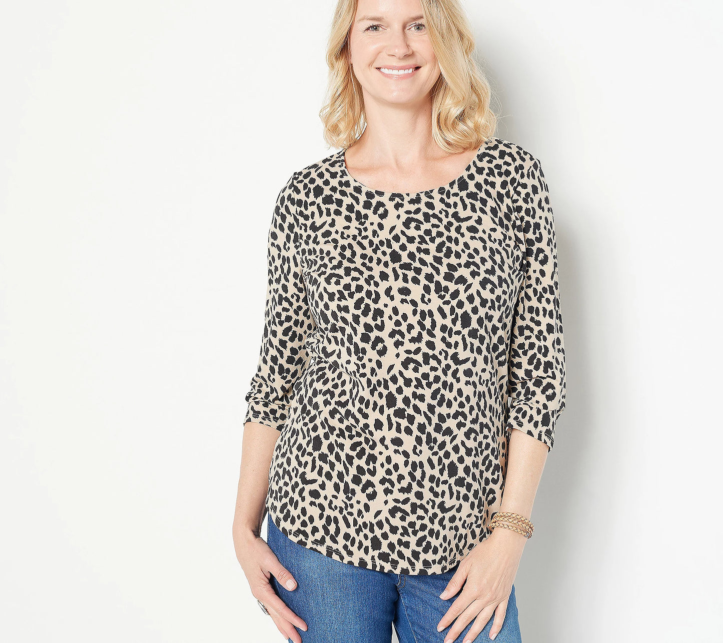 Belle by Kim Gravel Women’s TripleLuxe Knit 3/4 Sleeve Animal Shirt