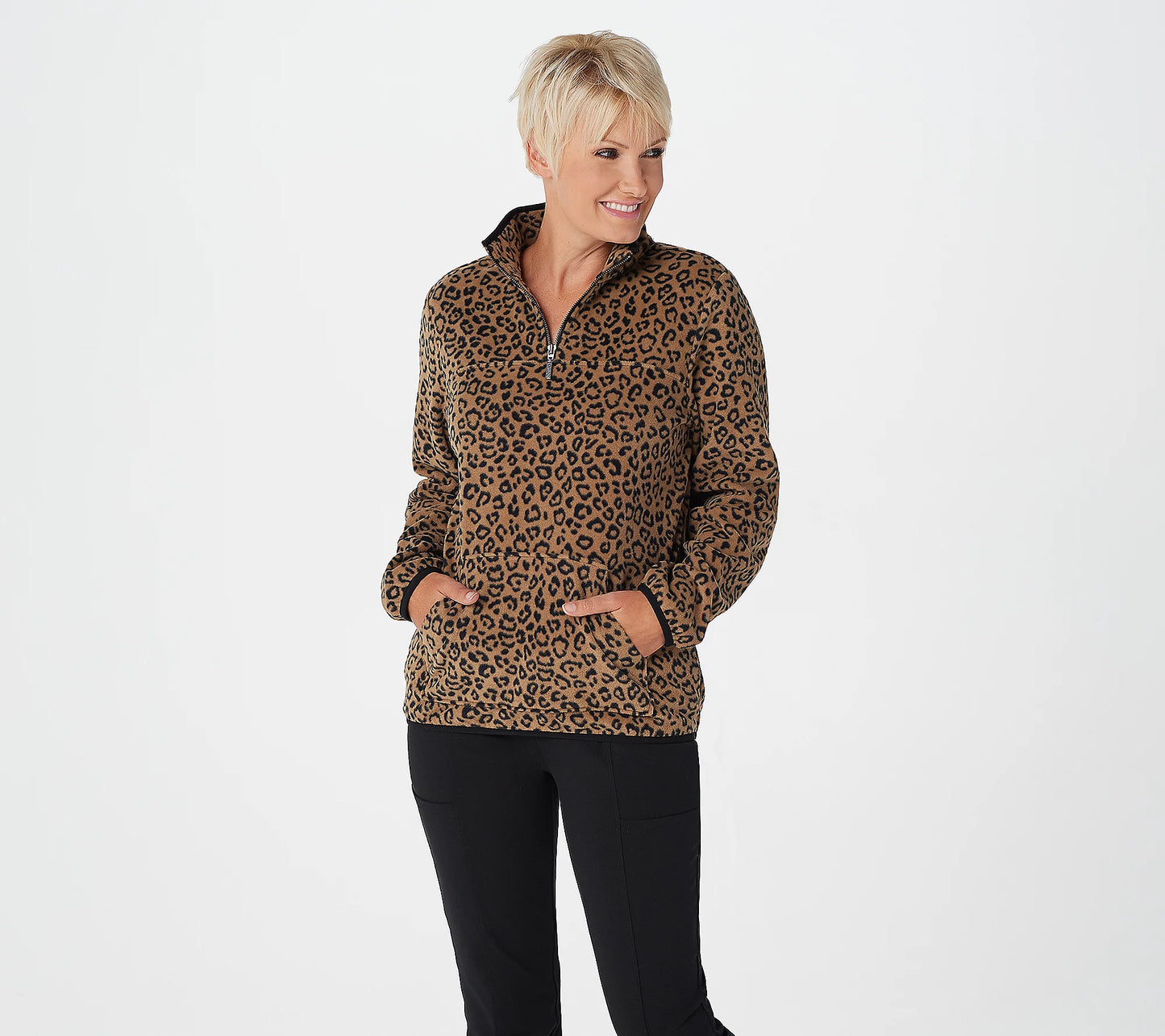 Susan Graver Weekend Printed Polar Fleece 3/4-Zip Pullover Women's Top