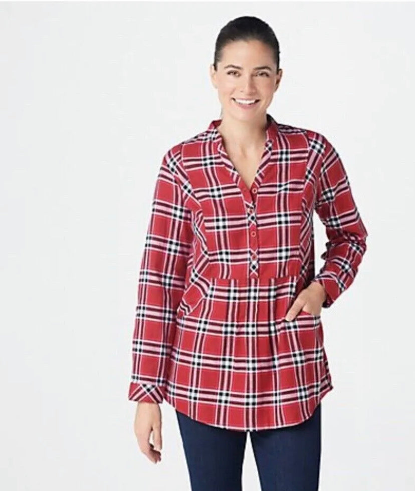 Joan Rivers Women’s Long- Sleeve Pullover Plaid Shirt with Pockets