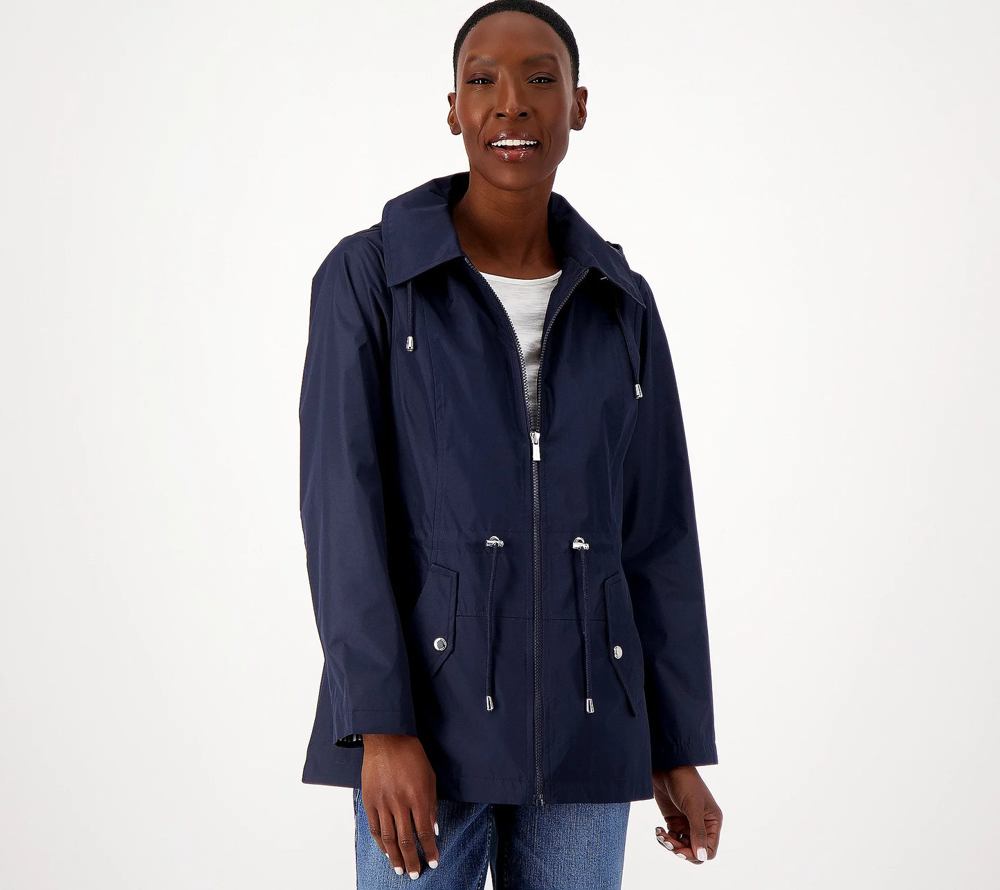 Susan Graver Women’s Water Resistant Zip Front Jacket with Stripe Lining