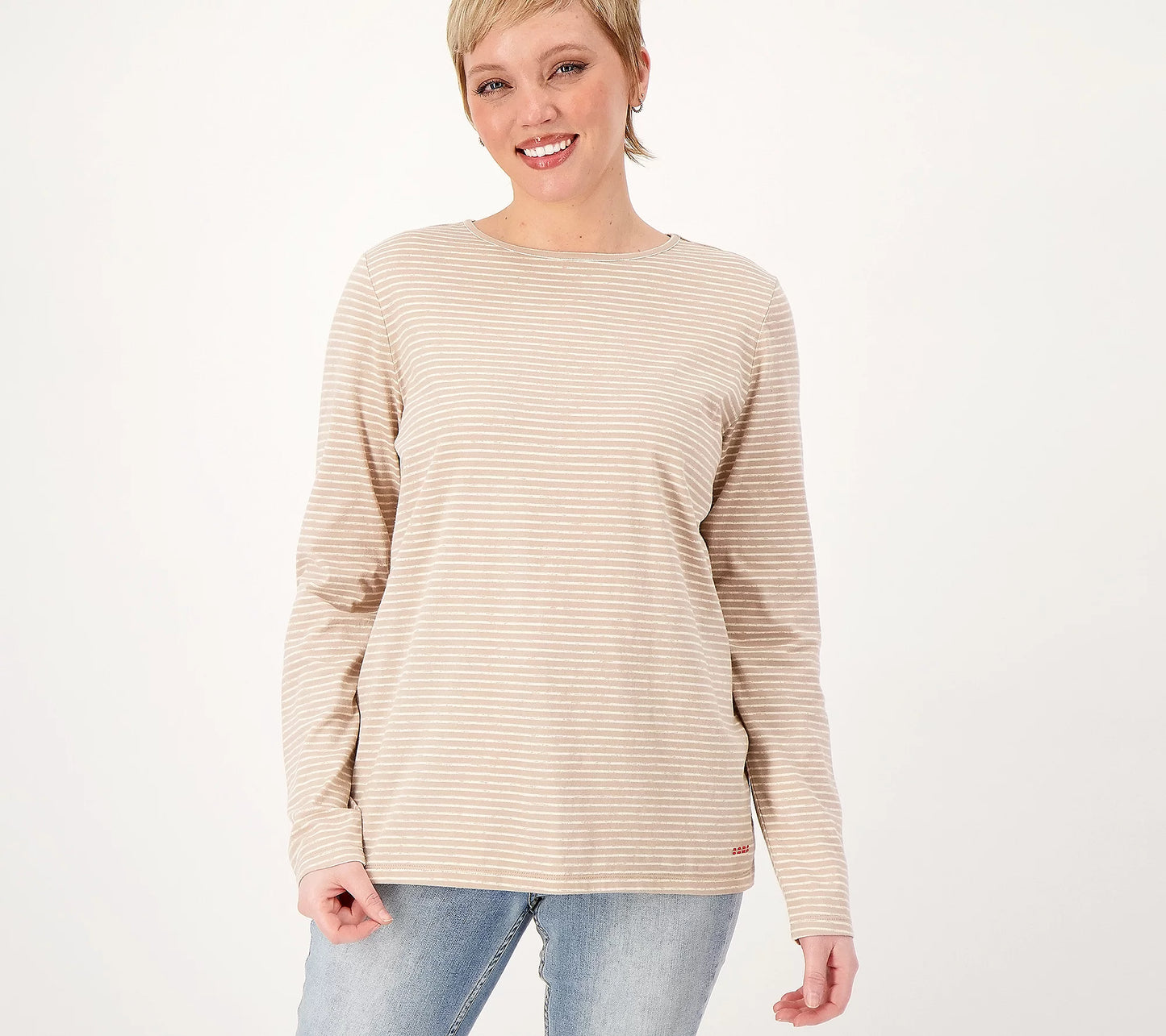 Peace Love World Women’s The Frankie Stripe Tee- Chai Latte
