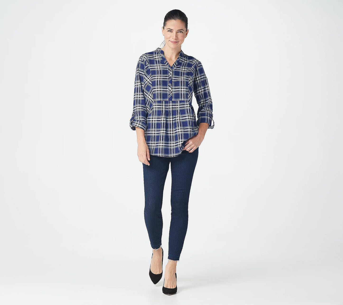 Joan Rivers Women’s Long- Sleeve Pullover Plaid Shirt with Pockets