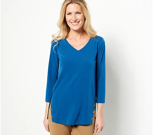 Susan Graver Liquid Knit 3/4 Sleeve Button Panel Tunic Women's
