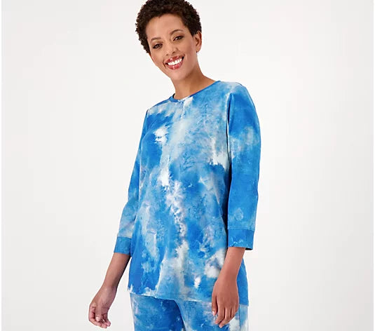 LOGO Lounge by Lori Goldstein Tie-Die 3/4 Sleeve French Terry Top