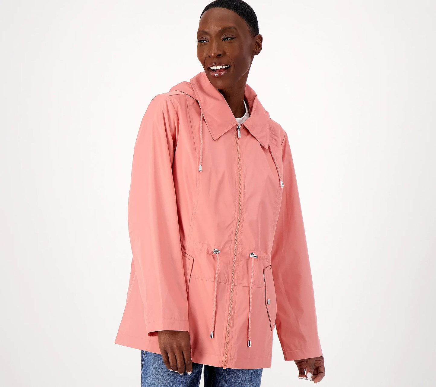 Susan Graver Women’s Water Resistant Zip Front Jacket with Stripe Lining
