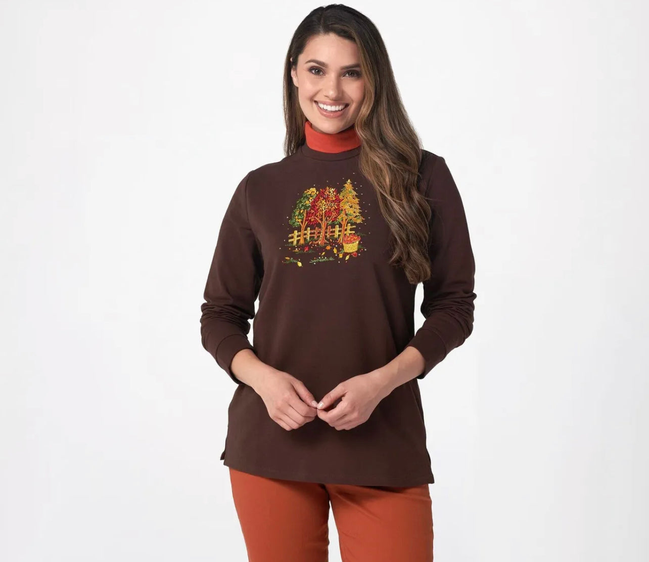 Quacker Factory French Terry Sweatshirt with Turtleneck Women's