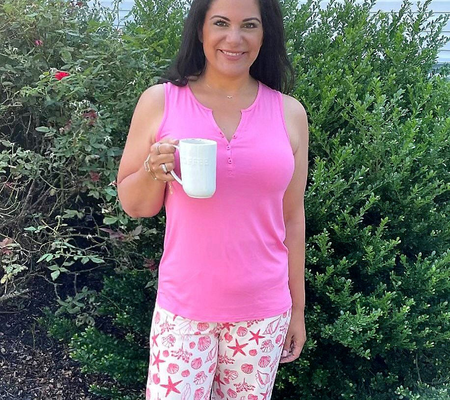 AnyBody Women’s Petite Brushed Jersey Henley Tank and Pant Set