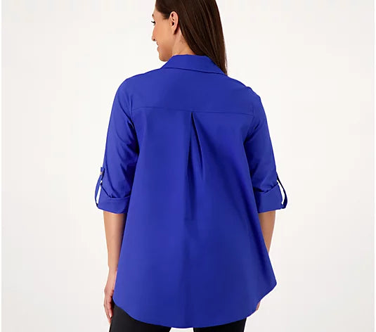 Attitudes by Renee Curved Hem Button Down blue
