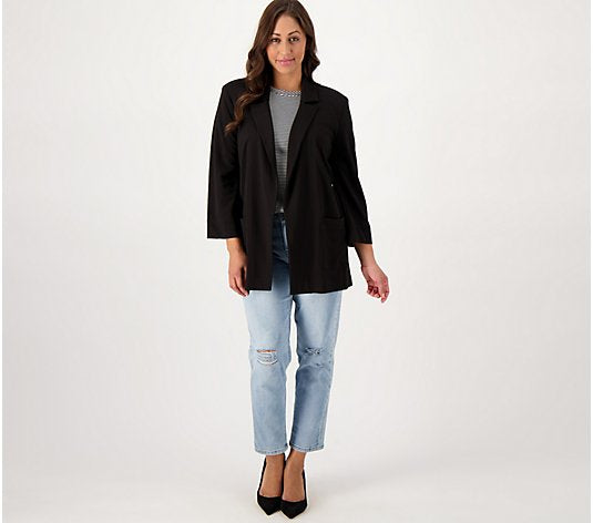 Attitudes by Renee Women’s Ponte Open-Front Girlfriend Blazer- Black