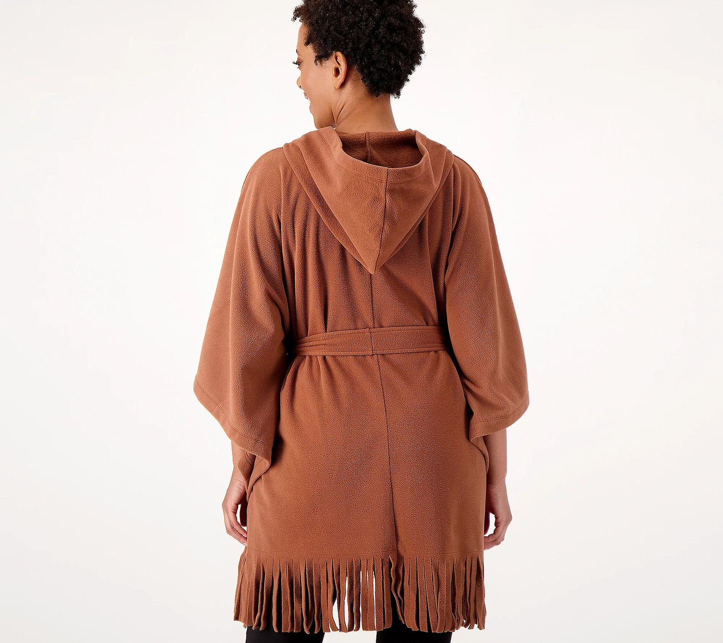 Susan Graver Weekend Women’s Fleece Hooded Poncho with Fringe