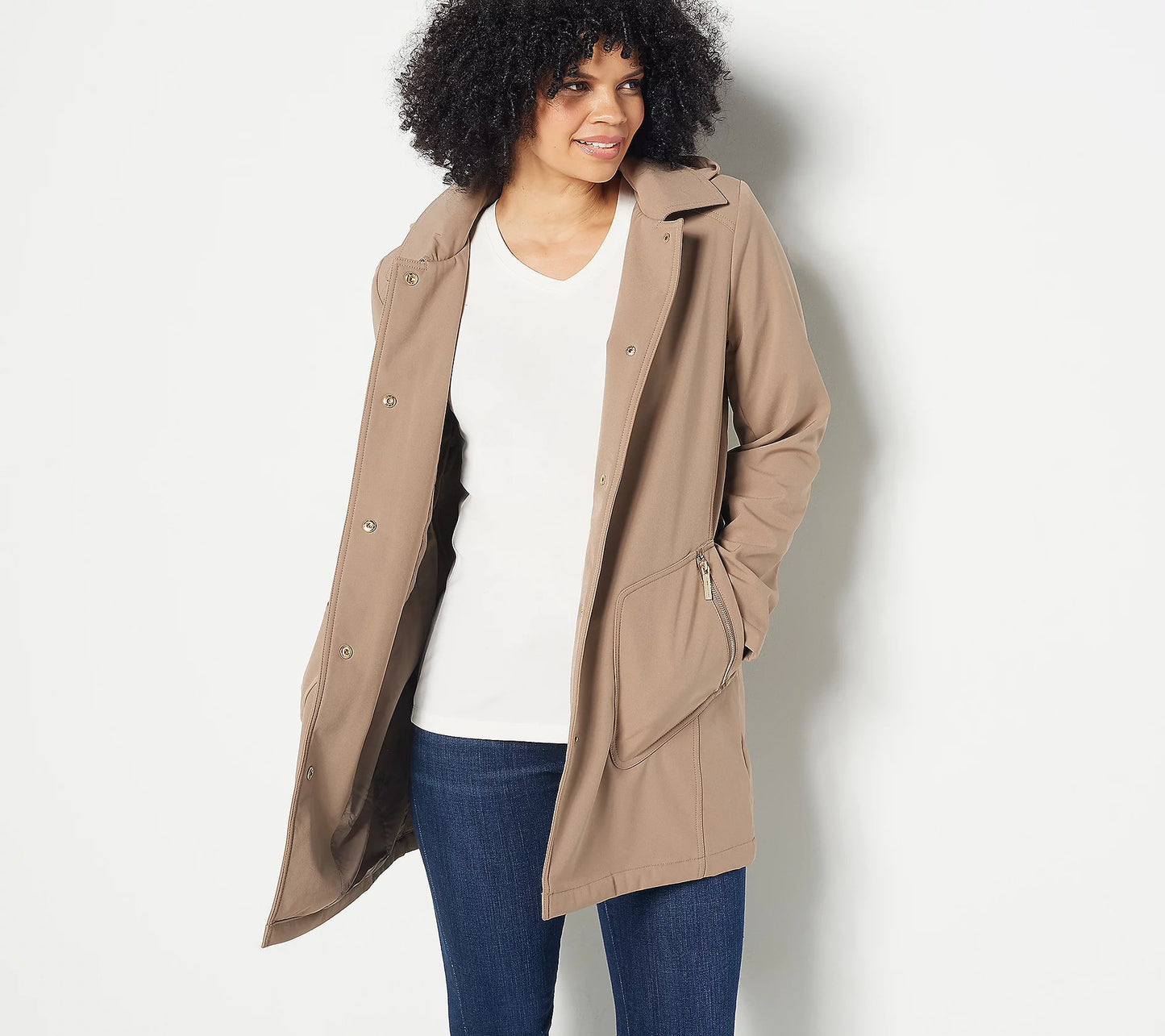 Dennis Basso Women’s Water Resistant Snap Front Coat with Hood