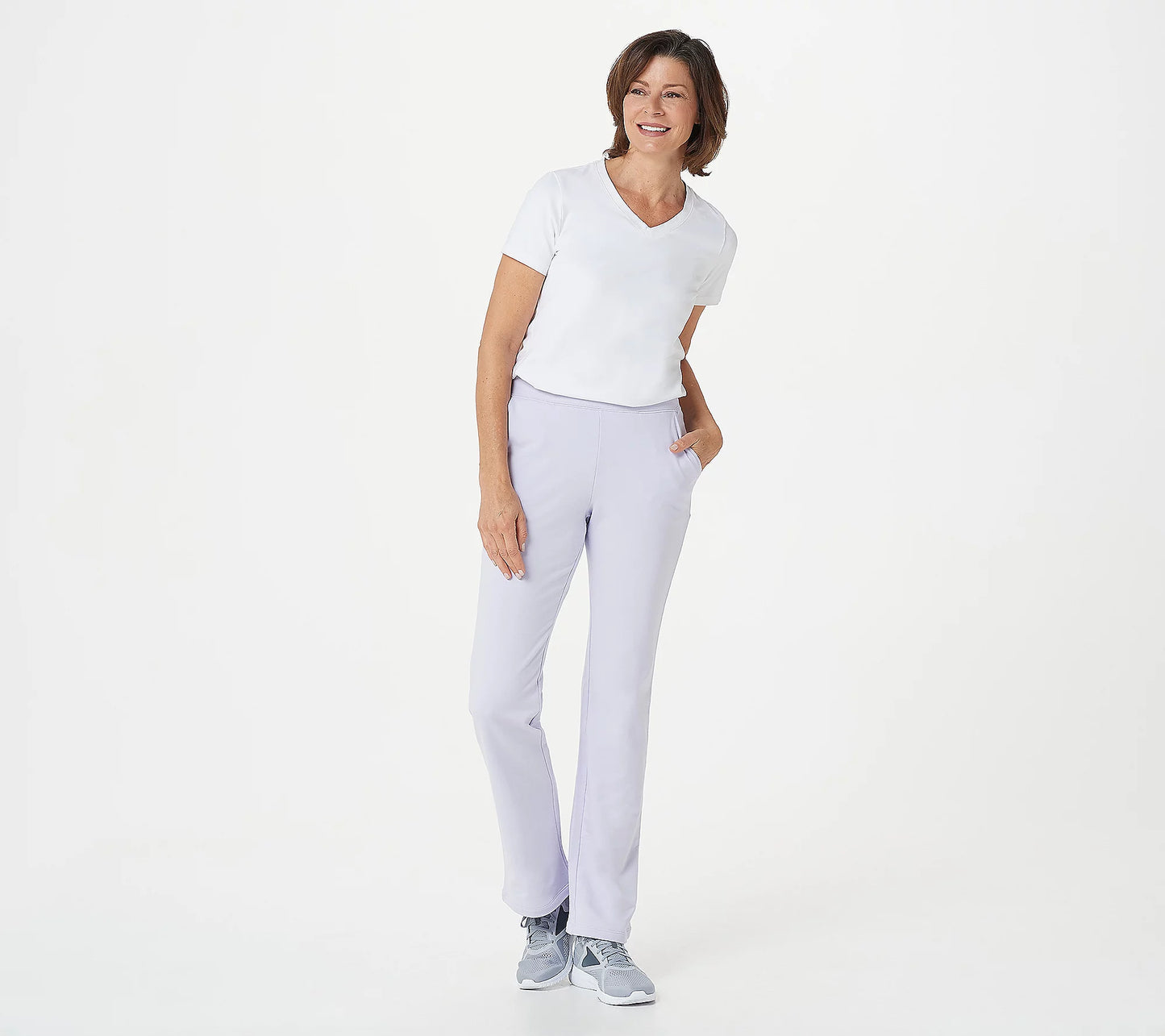 Denim & Co. Women’s Active French Terry Lightly Boot Cut Pants- Lilac