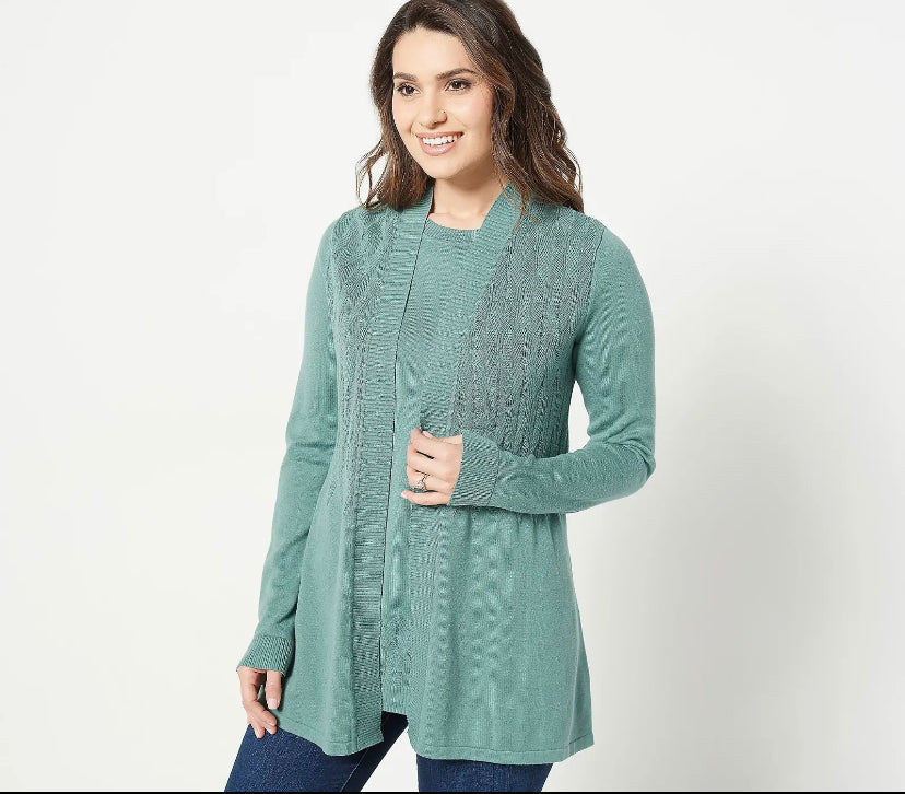 Isaac Mizrahi Live! Women’s Novelty Stitch Swing Sweater Cardigan