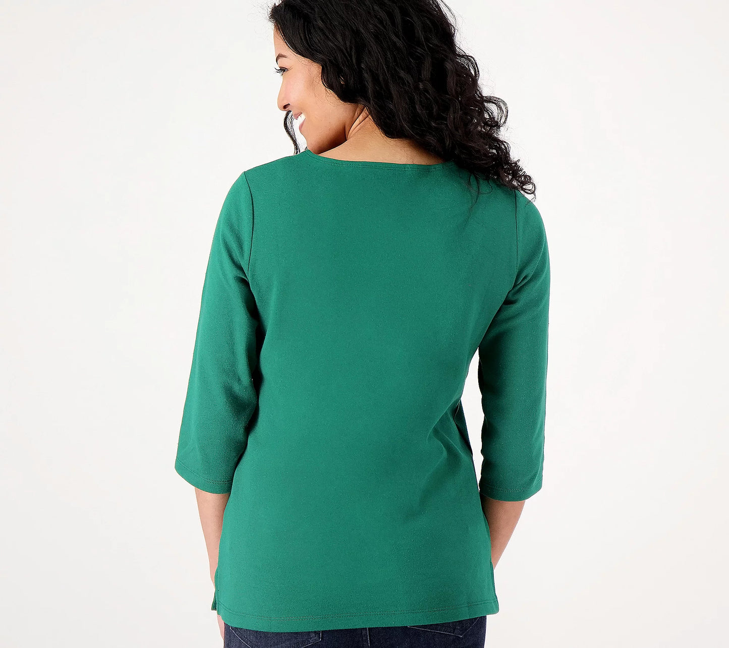 Quacker Factory Women’s Holiday 3/4-Sleeve Top with Scallop Neckline