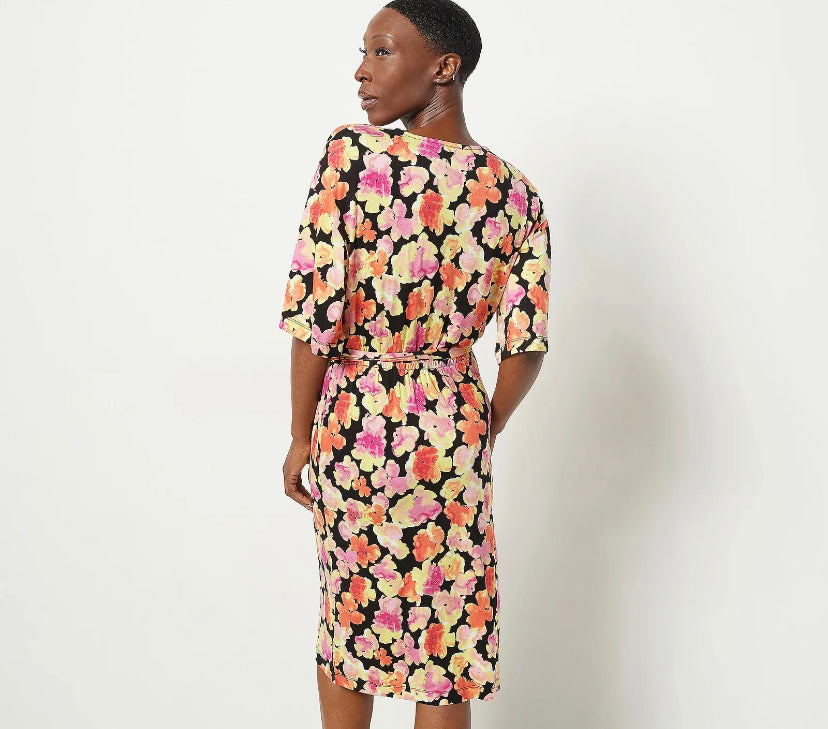 J Jason Wu Women’s Knit Printed Floral Wrap Dress Black Floral