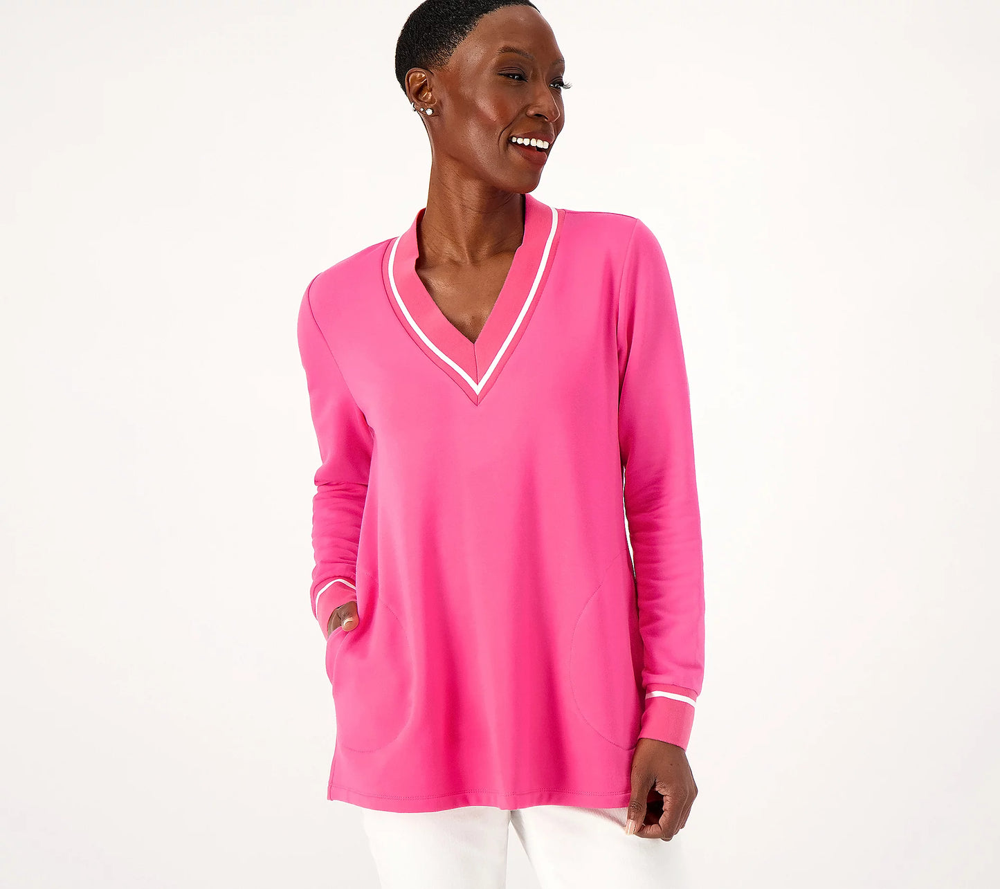 Susan Graver Weekend Regular Brushed Back Knit Women's V-Neck Tunic