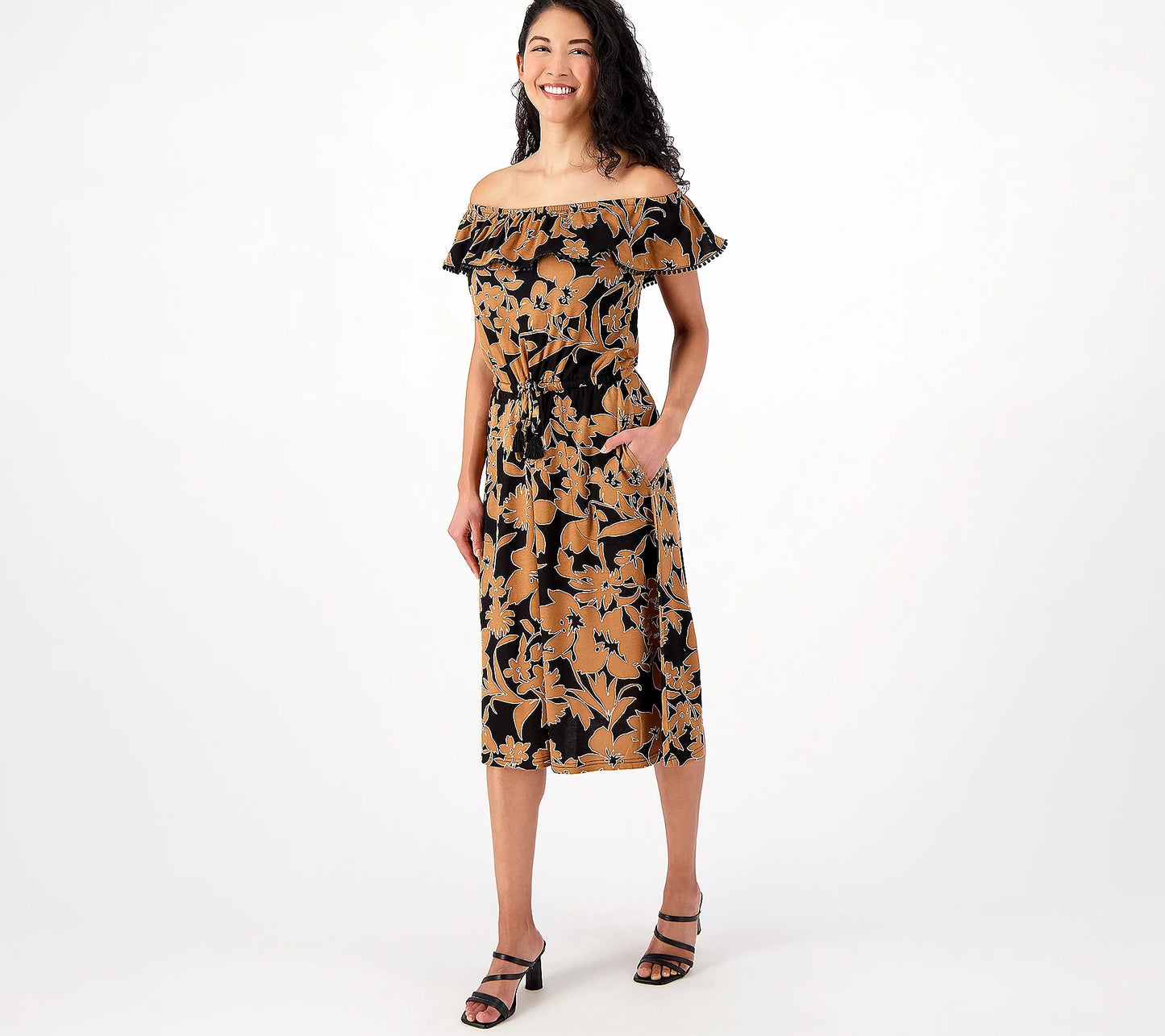 Isaac Mizrahi Live Women’s Regular Printed Off the Shoulder Dress