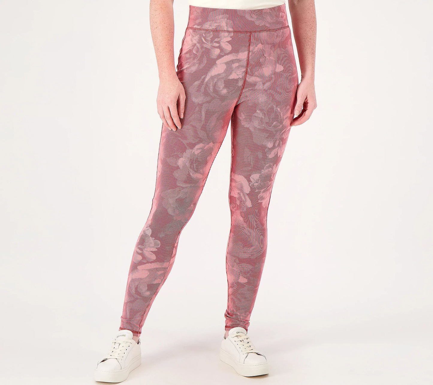 Denim & Co. Women’s Active Printed Regular Duo Stretch Full Length Legging- XS Blush Pink