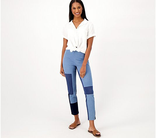 Women with Control Women’s Tummy Control Regular Patchwork Prime Stretch Denim- Midwash