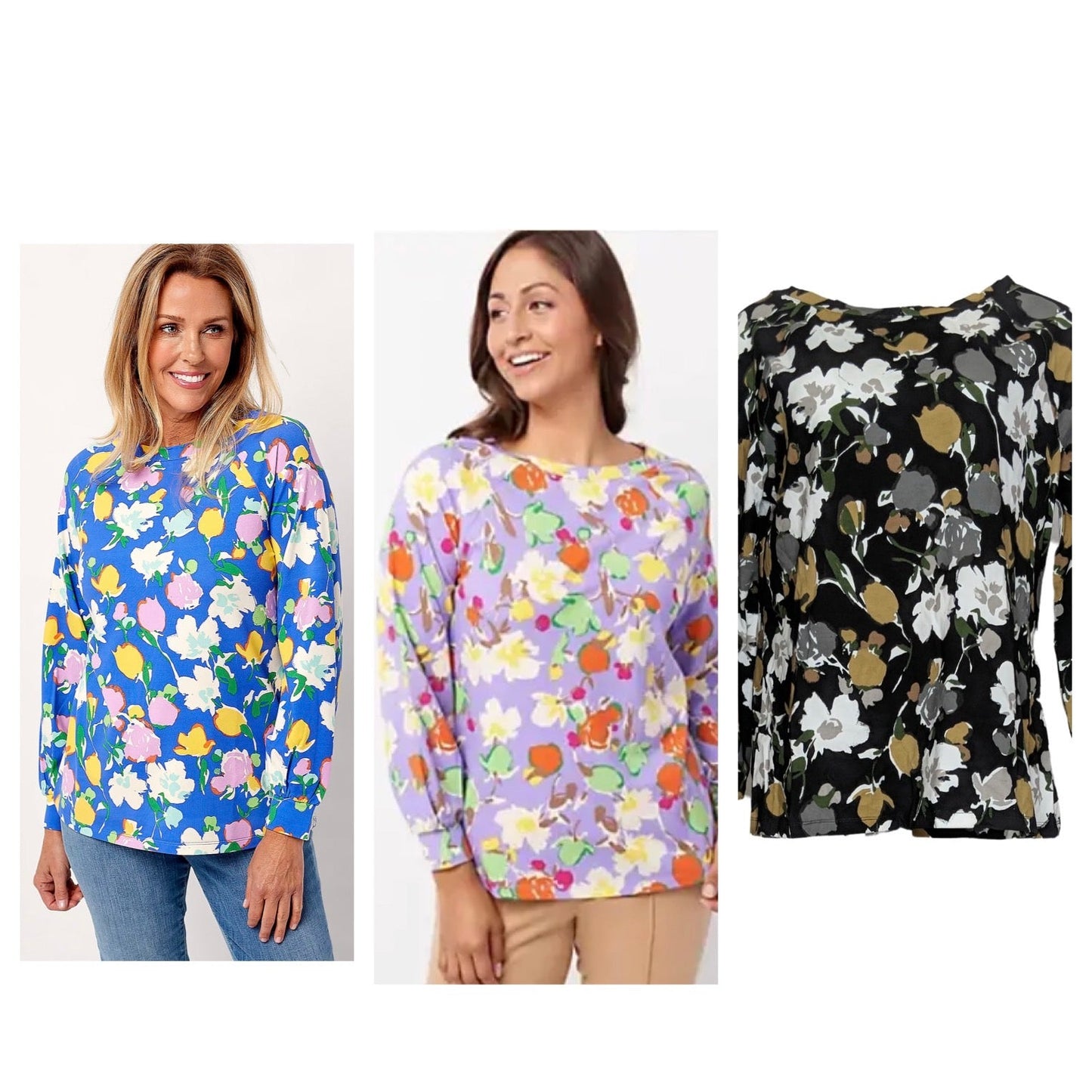 Issac Mizrahi Live! Women’s Floral Printed Top w/Boat-Neck & Sleeve Cuff