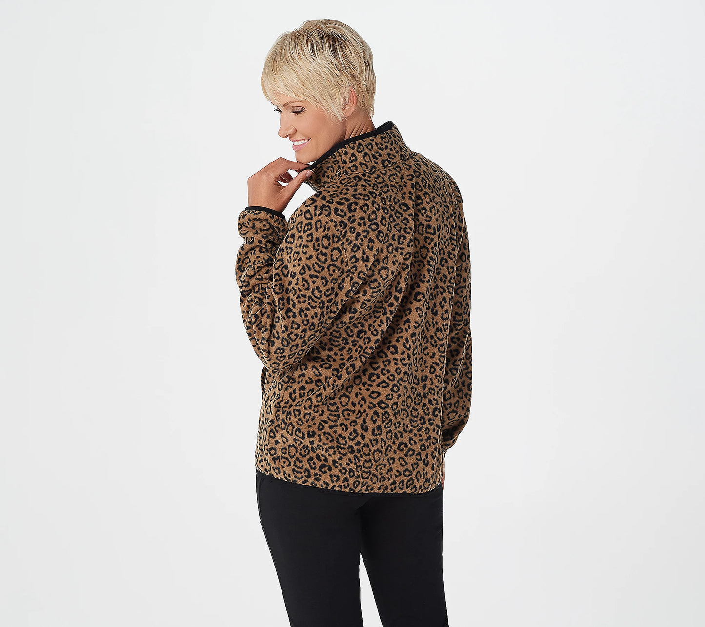 Susan Graver Weekend Printed Polar Fleece 3/4-Zip Pullover Women's Top