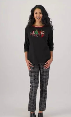 Quacker Factory Women’s Holiday 3/4-Sleeve Top with Scallop Neckline