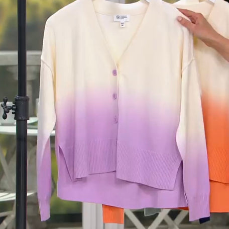 Candace Cameron Women’s Bure Dip-Dyed V-Neck Button-Front Cardigan- Lilac