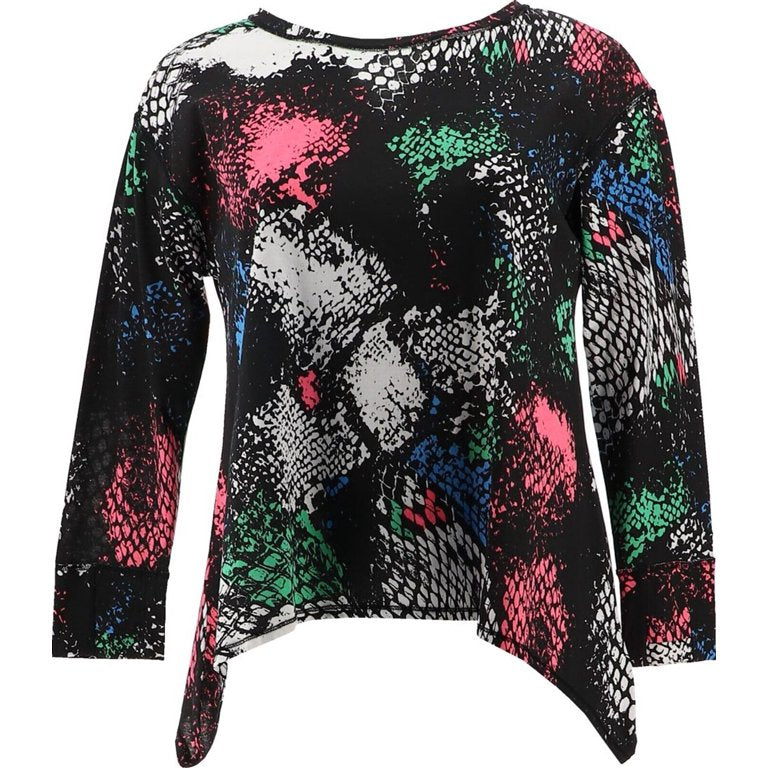 Seed to Style Women’s Organic Cotton Printed Long Sleeve Top w/Sharkbite Hem