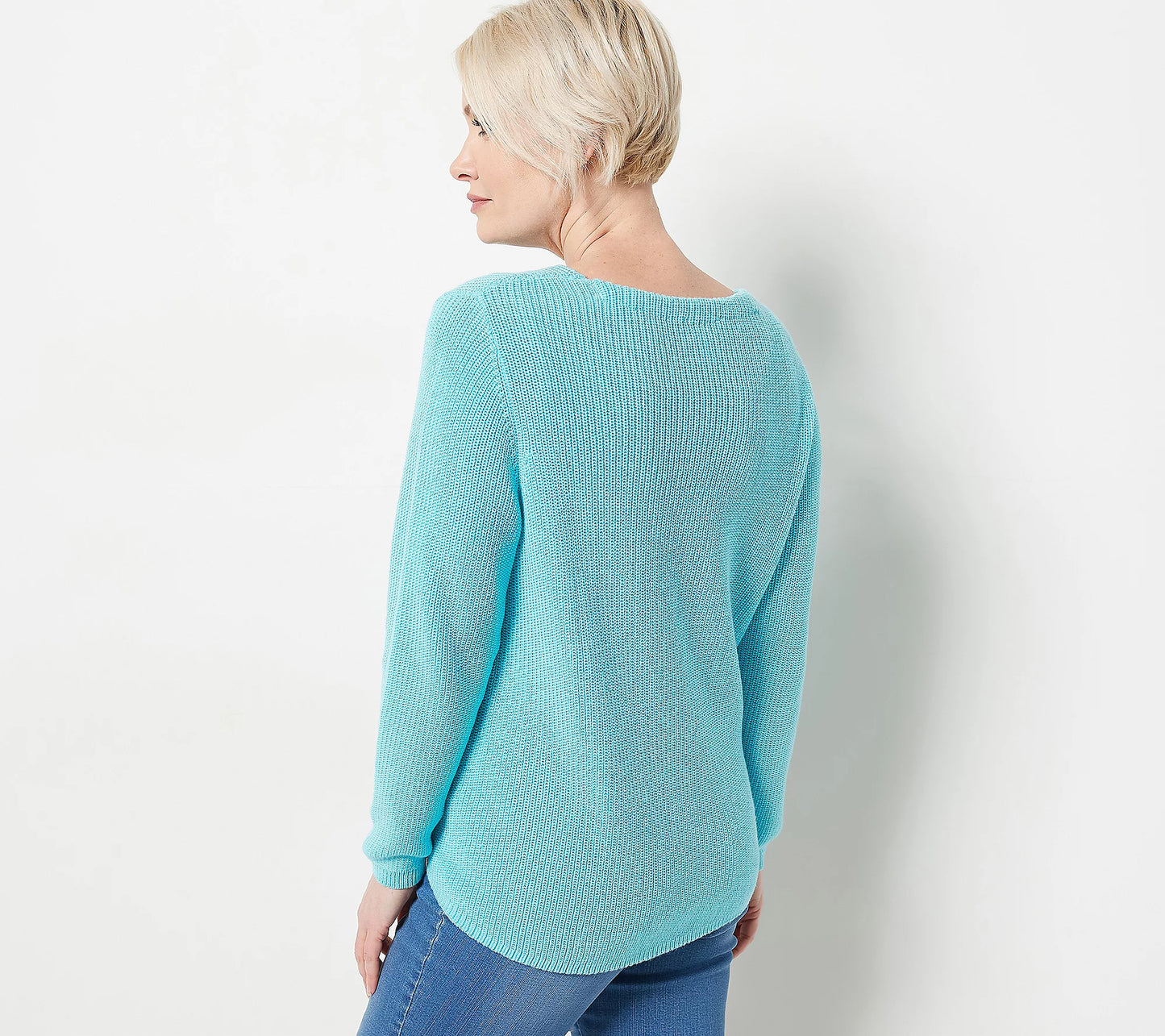 Belle by Kim Gravel Women’s XXS Shaker Stitch Sweater with Seam Detail- Turquoise