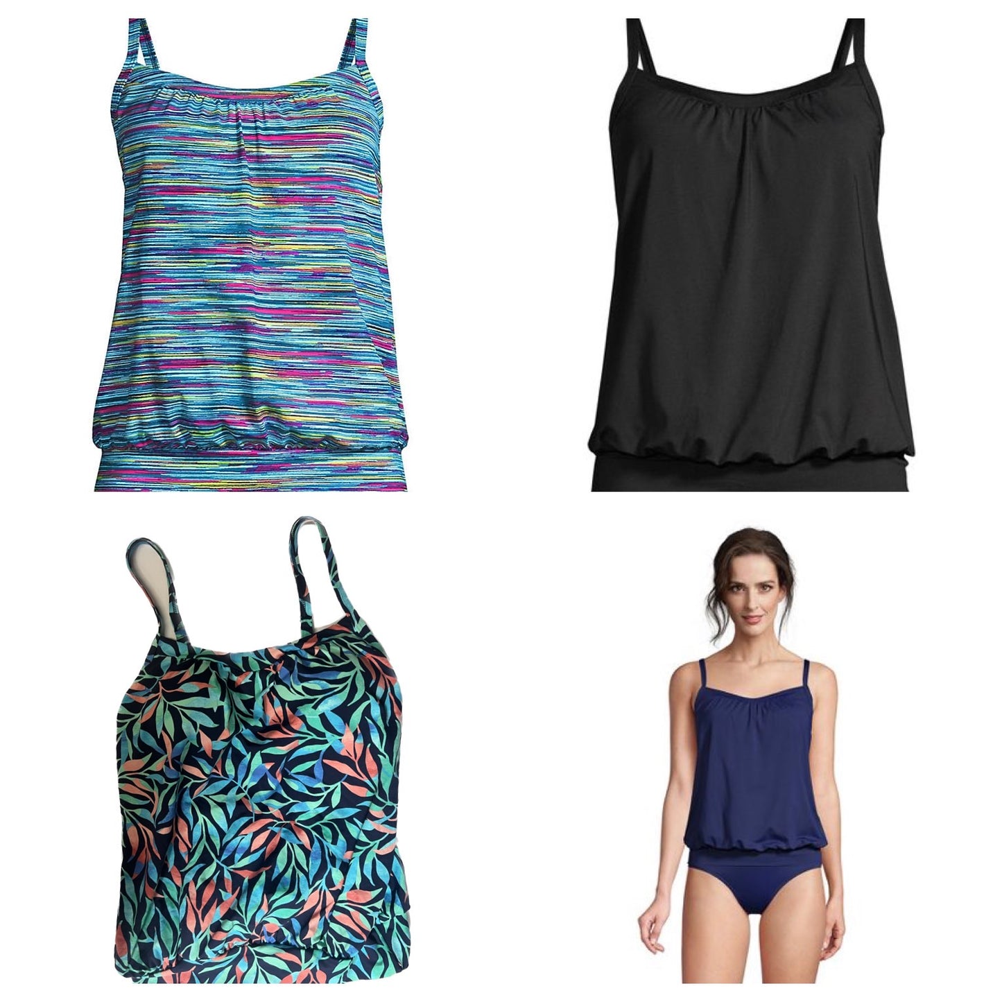 Land’s End Women's Petite Chlorine Resistant Blouson Tummy Hiding Tankini Swimsuit Top Adjustable Straps