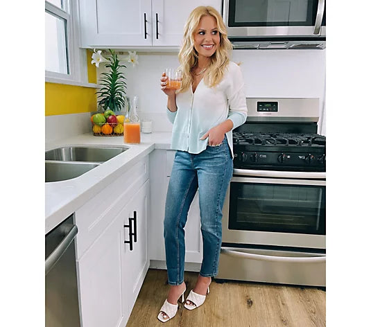 Candace Cameron Women’s Bure Dip-Dyed V-Neck Button-Front Cardigan- Seafoam