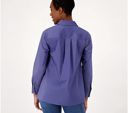Denim & Co. Women’s Coolmax Curved Hem Shirt with Button Detail