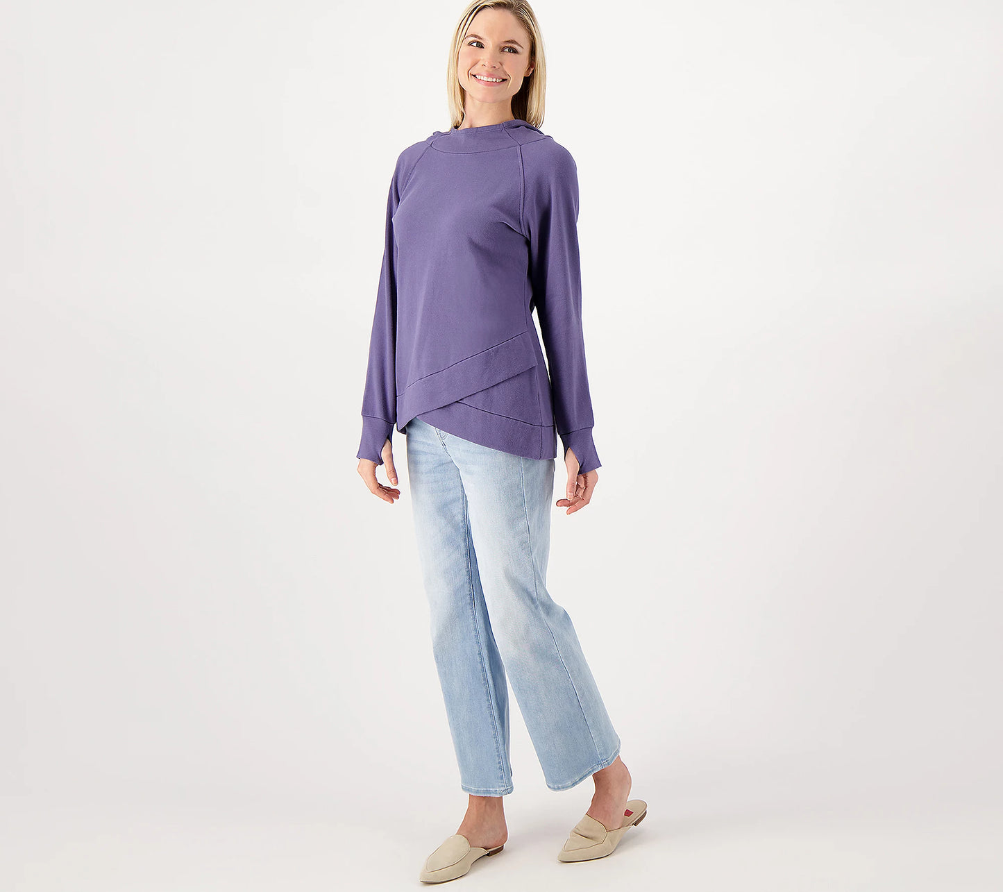 Mind Body Love by Peace Love World Women’s Crossover-Hem Pullover- Indigo