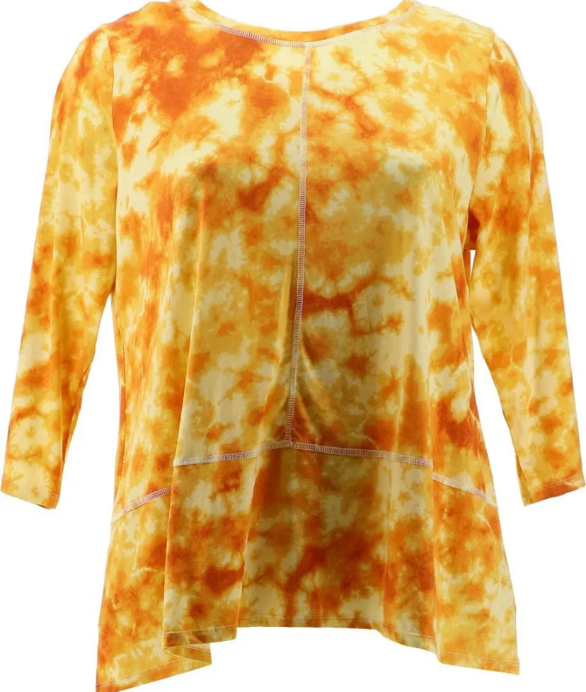 LOGO by Lori Goldstein Women’s Cotton Modal Printed Tie-Dye 3/4-Sleeve Top