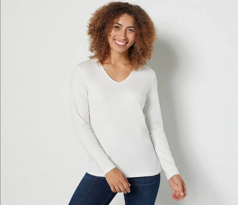 Issac Mizrahi Live! Women’s Essentials Pima Cotton V-Neck Top