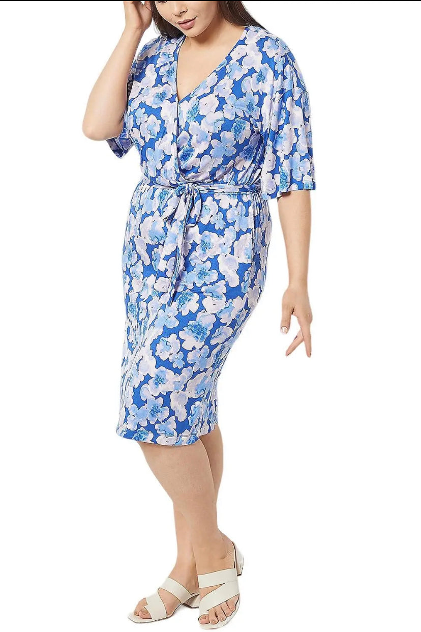 J Jason Wu Knit Women’s Printed Floral Wrap Dress- Blue Floral