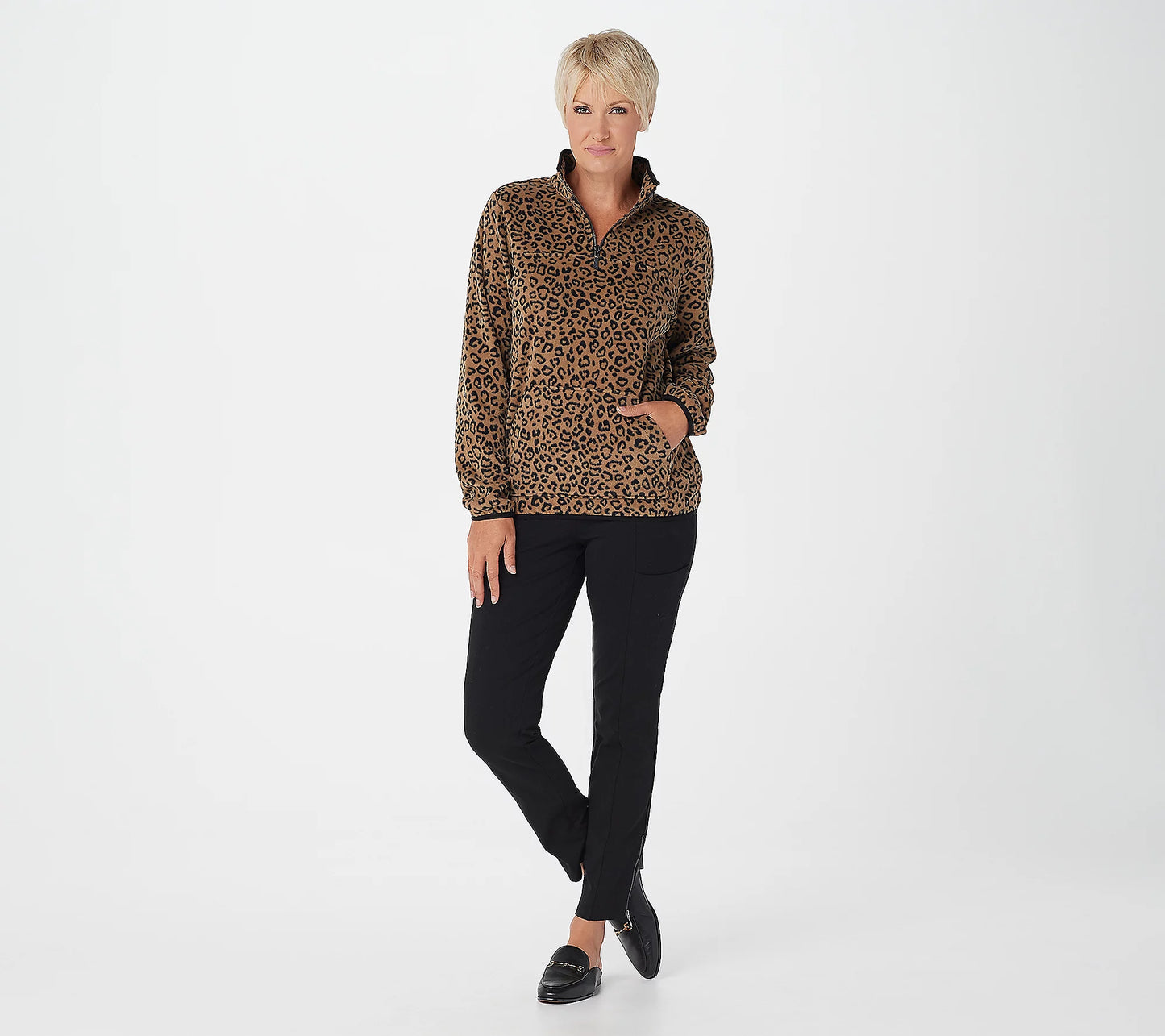 Susan Graver Weekend Printed Polar Fleece 3/4-Zip Pullover Women's Top