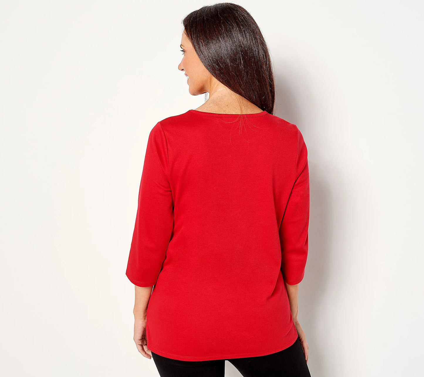 Quacker Factory Women’s Chunky Stone Holiday Motif 3/4- Sleeve Top Multi Size