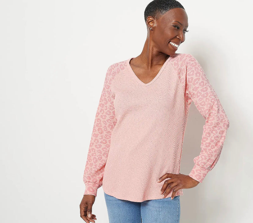 Belle by Kim Gravel Women’s Waffle Raglan Sleeve Top Shirt