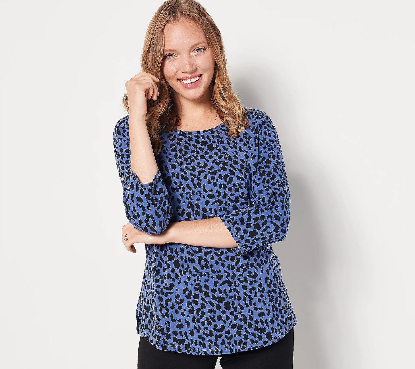 Belle by Kim Gravel Women’s TripleLuxe Knit 3/4 Sleeve Animal Shirt