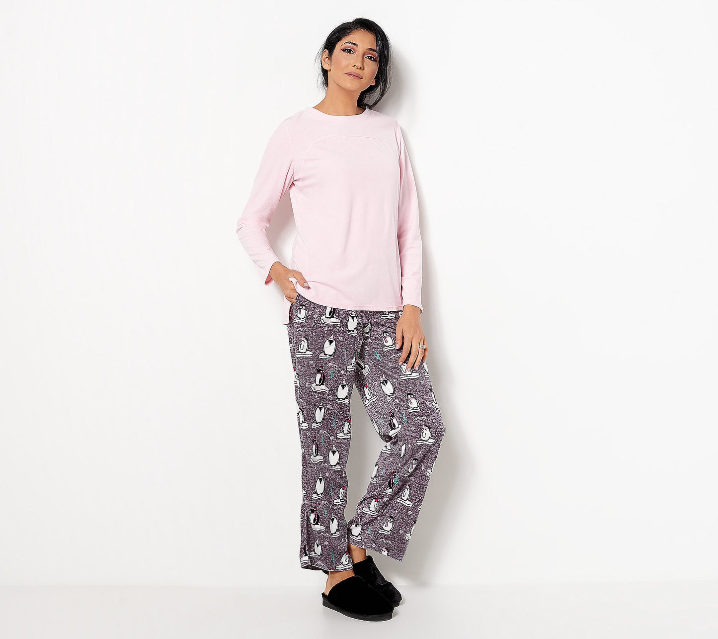 Carole Hochman Women’s Petite Silky Velour Fleece Crew Neck Novelty PJ Set