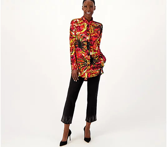 Attitudes by Renee Regular Global Illusions Como Jersey Shirt- Crimson Jungle