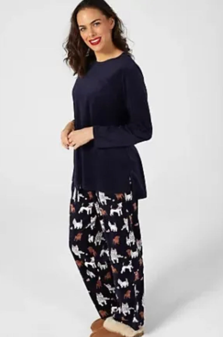 Carole Hochman Women’s Petite Silky Velour Fleece Crew Neck Novelty PJ Set