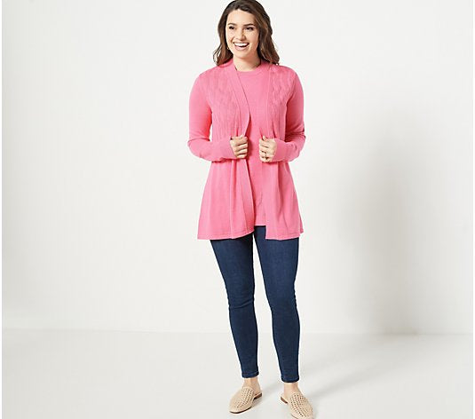 Isaac Mizrahi Live! Women’s Novelty Stitch Swing Sweater Cardigan