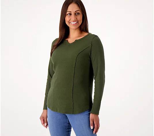 Belle by Kim Gravel Women’s Baby Waffle Raw Edge Seamed Top