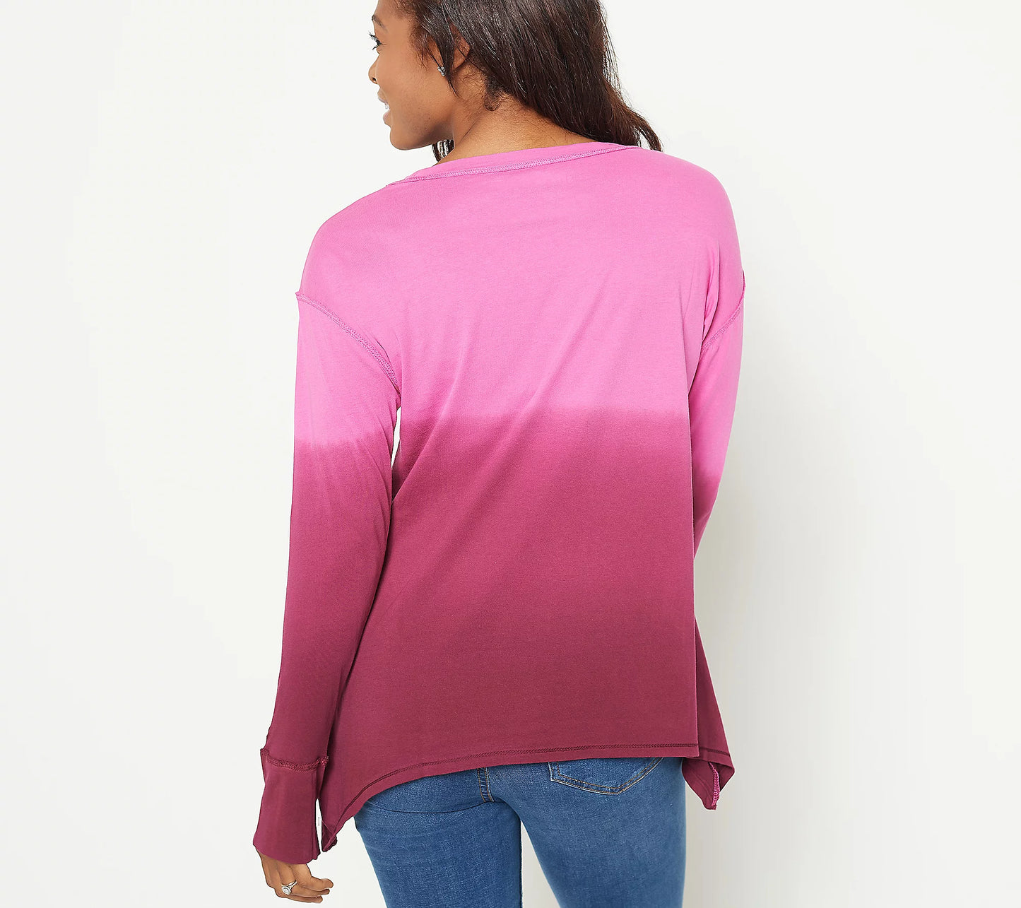 Seed to Style Women’s Organic Cotton Printed Long Sleeve Top w/Sharkbite Hem