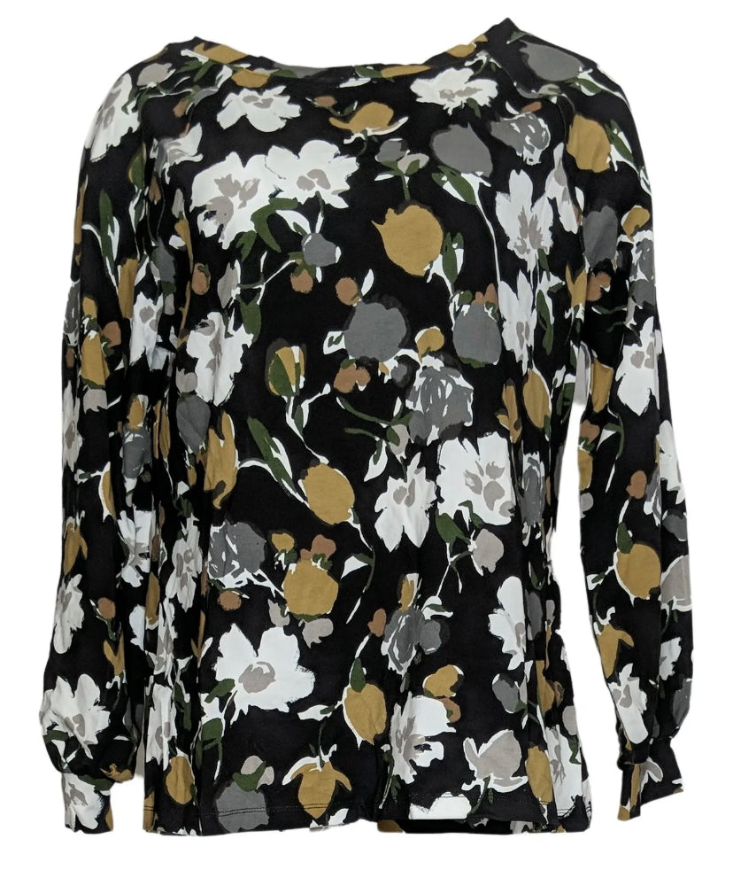 Issac Mizrahi Live! Women’s Floral Printed Top w/Boat-Neck & Sleeve Cuff