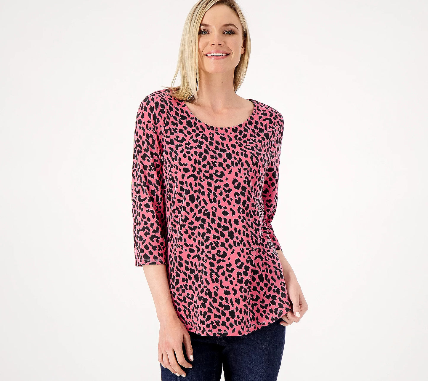 Belle by Kim Gravel Women’s TripleLuxe Knit 3/4 Sleeve Animal Shirt
