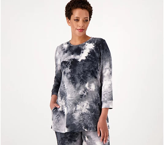 LOGO Lounge by Lori Goldstein Tie-Die 3/4 Sleeve French Terry Top